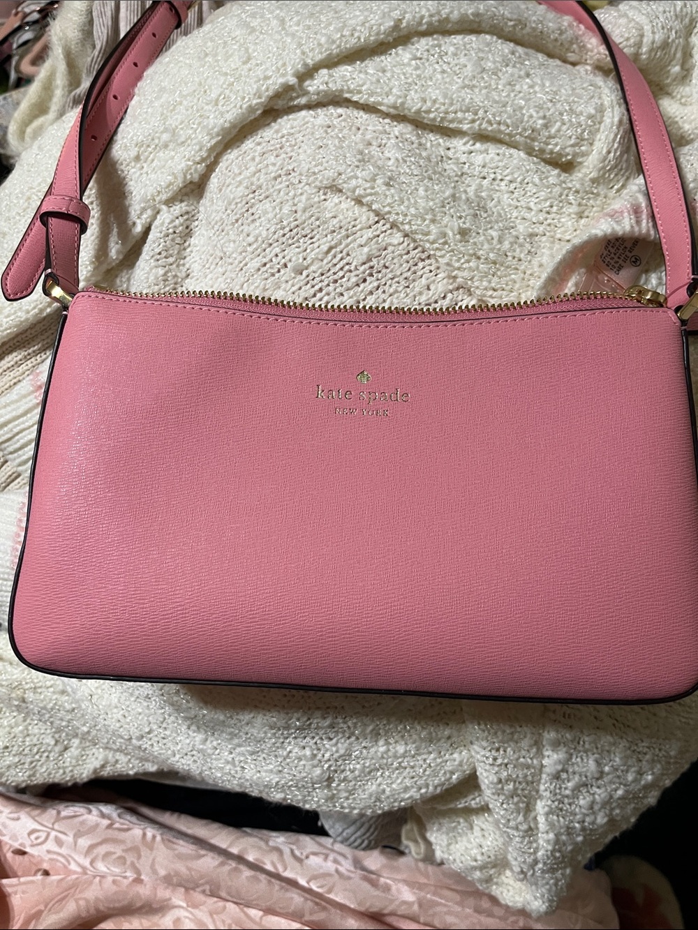 kate spade Pink Leather Crossbody Shoulder Bag with Gold Logo